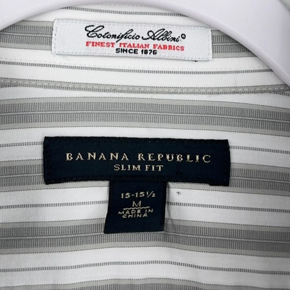 Banana‎ Republic Slim Fit Dress Shirt Gray Striped Executive M 15-15.5